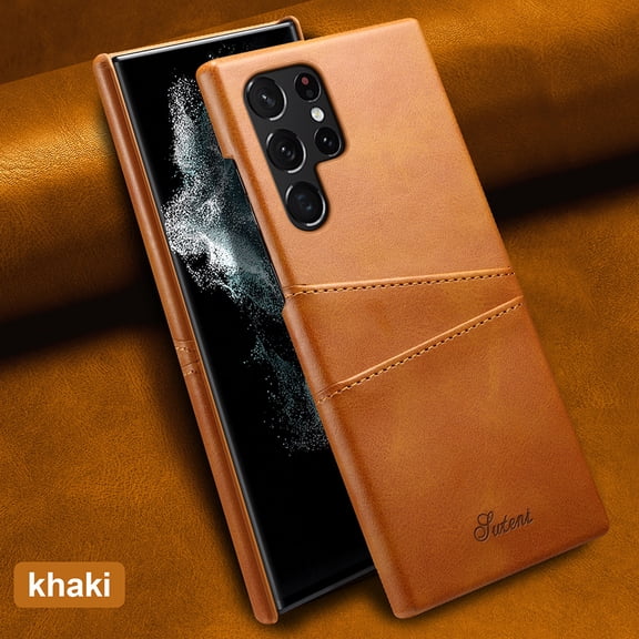 Dteck For Samsung Galaxy S22 Ultra,Luxury Leather Card Holder Hard Back Lightweight Retro Slim Case Cover for Galaxy S22 Ultra 5G,Yellow