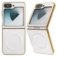 thumbnail image 1 of Dteck For Samsung Galaxy Z Flip 3 5G Case, Shockproof Magntic Premium PU Leather + PC Shell Ultra Thin Slim Durable Non-Slip Phone Case Protective Cover, White, 1 of 5