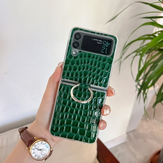 Dteck For Samsung Galaxy Z Flip4,Shockproof Ring Holder Artificial Leather Case Cover,For Samsung Z Flip 4,Green