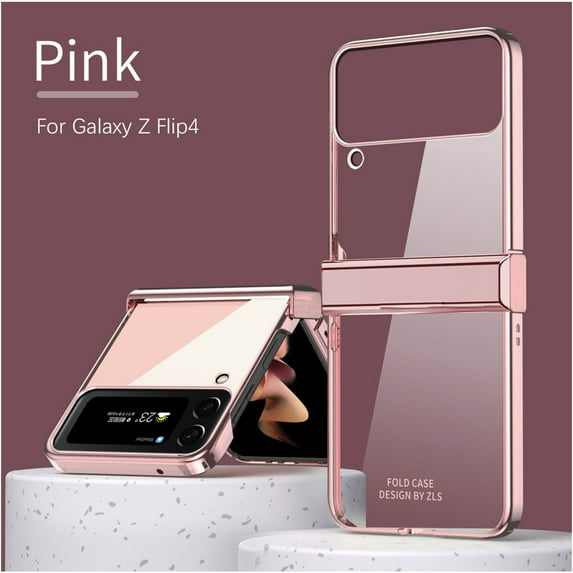 Dteck For Samsung Galaxy Z Flip4 Slim Shockproof Plating Frame Camera Lens Protector Transparent Case Cover,Rosegold