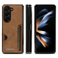 thumbnail image 1 of Dteck For Samsung Galaxy Z Fold3 5G Hard Shell, Luxury Premium PU Leather Wallet Case with Card Holder, Shockproof Back Flip Hard Slim Rugged Protective Cover, brown, 1 of 8