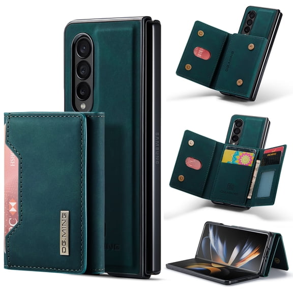 Dteck For Samsung Galaxy Z Fold4 5G Magnetic Case, Retro PU Leather Wallet Case Detachable with Trifold Wallet Cash Slot Credit Cards Holder Pocket, purple