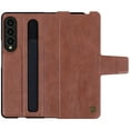 thumbnail image 1 of Dteck For Samsung Galaxy Z Fold4,Shockproof Artificial Leather Kickstand PC Frame with S Pen Holder Case Cover,Brown, 1 of 7