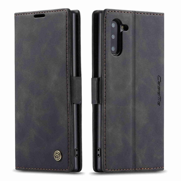 Dteck For Samsung Note 10 CaseMe Slim PU Leather Flip Magnet Case Cover Retro Style Frosted Lightweight Protective Shell Holster, black
