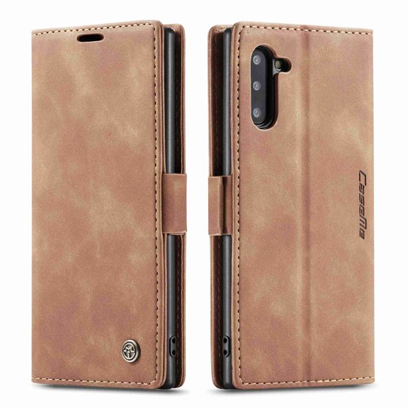 Dteck For Samsung Note 10 CaseMe Slim PU Leather Flip Magnet Case Cover Retro Style Frosted Lightweight Protective Shell Holster, brown