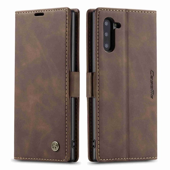 Dteck For Samsung Note 10 CaseMe Slim PU Leather Flip Magnet Case Cover Retro Style Frosted Lightweight Protective Shell Holster, coffee