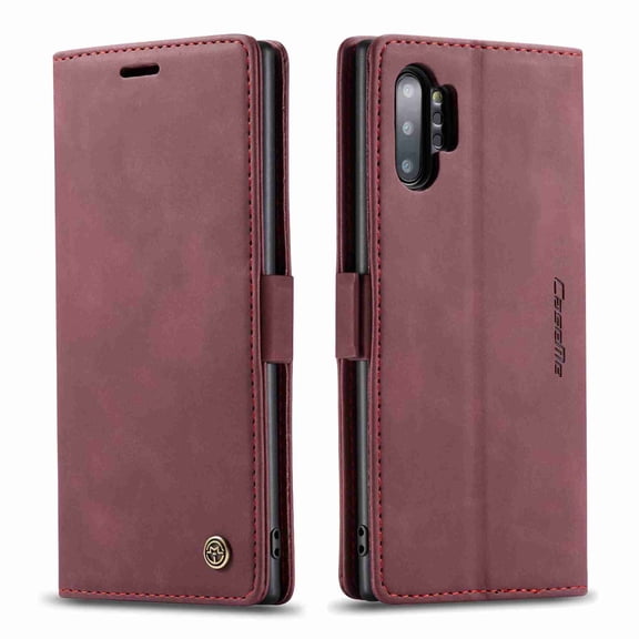 Dteck For Samsung Note 10 Plus CaseMe Slim PU Leather Flip Magnet Case Cover Retro Style Frosted Lightweight Protective Shell Holster, winered