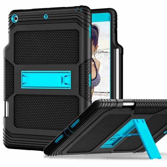 Dteck For iPad 10.2 8th Generation 2020 / iPad 7th Gen 10.2" 2019, Black Heavy Duty Shield Kickstand without Front Screen Protector Case Cover, Blue+Black