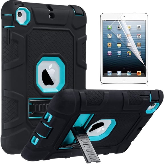 Dteck For iPad mini 1 2 3 Shockproof Protective Stand Heavy Hybrid Rubber Back Case Cover (not fit mini 4/5), Black+ Deep Blue
