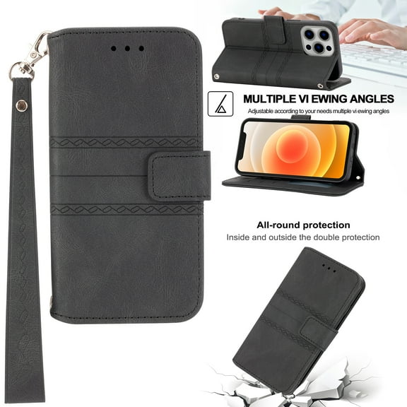 Dteck For iPhone 11 Pro Max,Shockproof Wallet Flip Leather Detachable Wristband Card Holder Stand Case Cover,Black