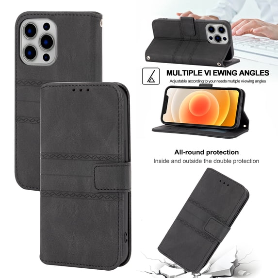 Dteck For iPhone 11 Pro Wallet Case,Rugged Shockproof Shoulder Strap Card Slots Stand Soft TPU Cover,Black