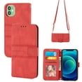 thumbnail image 1 of Dteck For iPhone 12,Hybrid Shockproof Wallet Stand Flip Leather Shoulder Strap Card Slot Full body protection 6.1",Red, 1 of 6