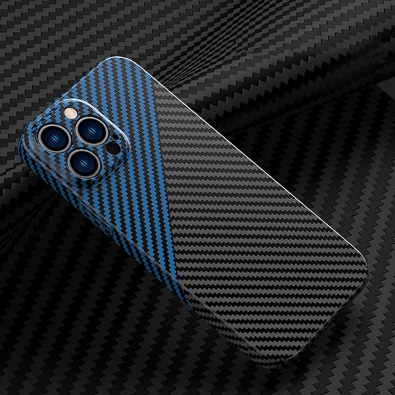 Dteck For iPhone 12 Pro Max,Slim Shockproof Carbon Fiber Camera Lens Protector Hard PC Back Case Cover,Blackblue