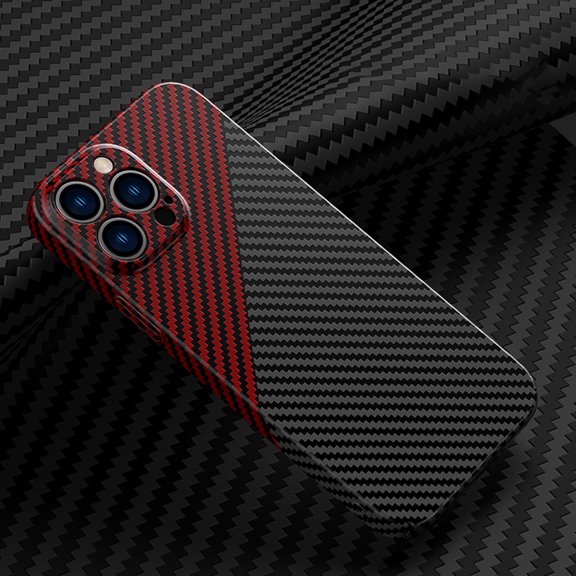 Dteck For iPhone 12 Pro Max,Slim Shockproof Carbon Fiber Camera Lens Protector Hard PC Back Case Cover,Blackred