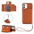 thumbnail image 1 of Dteck For iPhone 12,Shockproof Wallet Stand Card Slots Wristband PU Leather Case Cover,Brown, 1 of 6