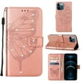 thumbnail image 1 of Dteck For iPhone 13 6.1 inch Wallet Case,Diamond Embossed Butterfly PU Leather Full Body Protection Flip Folio Credit Card Slots Holder Kickstand Shockproof TPU Cover.For iPhone 13,Rosegold, 1 of 12