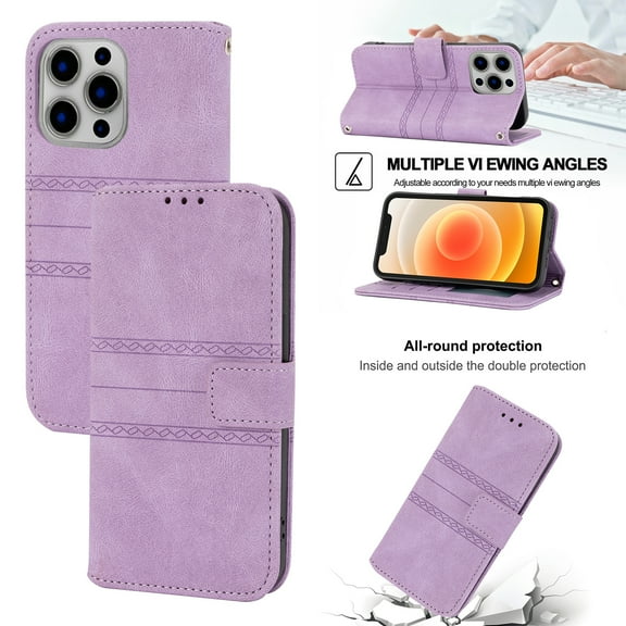 Dteck For iPhone 13 Pro,Magnetic Shockproof Flip Leather Card Holder Lanyard  Kickstand Wallet Case Cover,Lightpurple