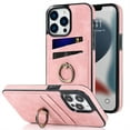 thumbnail image 1 of Dteck For iPhone 13 Pro Max,Shockproof Artificial Leather Ring Holder Stand Card Slot Case Cover,Pink, 1 of 8