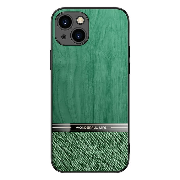 Dteck For iPhone 14 6.1 inch Slim Case,Luxury Natural Wood Grain PU Leather Anti-Fingerprint Rugged Shockproof TPU Bumper Anti-Scratch Protection Phone Case Cover.For iPhone 14,Darkgreen