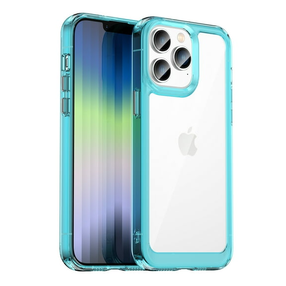 Dteck For iPhone 14 Pro Max,Slim Shockproof Heavy Duty Soft TPU Bumper Acrylic Clear Hard Back Case Cover,Skyblue