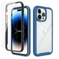 thumbnail image 1 of Dteck For iPhone 15 Pro Max, Shockproof Hybrid Hard PC Transparent Back Rubber Bumper Protective Cover with Screen Protector Support Wireless Charging,Darkblue, 1 of 6