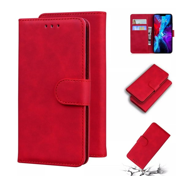 Dteck For iPhone 16 Plus Wallet Pocket Case, Shockproof PU Leather Flip Wallet Case Cover with Card Slot Holder Kickstand Protective Phone Case, Red