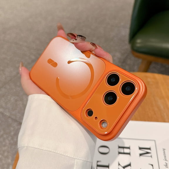 Dteck For iPhone 16 Pro Max Back Cover Protective Case, Shockproof Magnetic Wireless Charging Anti-Scratch Slim Hard PC Back TPU Rubber Cover, Orange