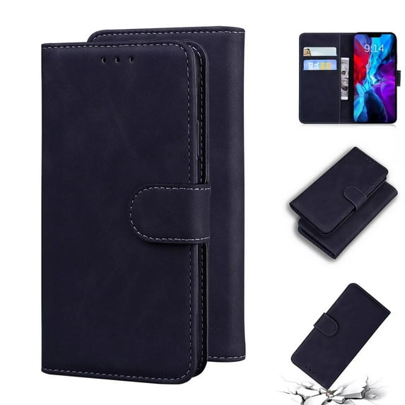 Dteck For iPhone 16 Wallet Pocket Case, Shockproof PU Leather Flip Wallet Case Cover with Card Slot Holder Kickstand Protective Phone Case, Black