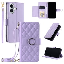Dteck For iPhone 17 Case, Crossbody Lanyard PU Leather Flip Folio Wallet Phone Cover with Magnetic Clasp Card Slots and Kickstand Cover, Purple