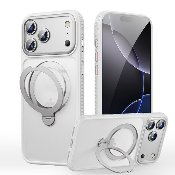Dteck For iPhone 17 Pro Case with 360° Spin Magnetic Ring Stand,Shockproof TPU+PC Case Compatible with Mag Safe Ring Holder Kickstand Cover,White