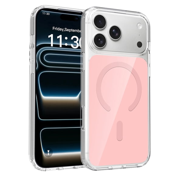 Dteck For iPhone 17 Pro Clear Back Cover, Magnetic Wireless Charging Shock-Absorbent PC+TPU Anti-Scratch Lightweight Non-Slip Case, Pink