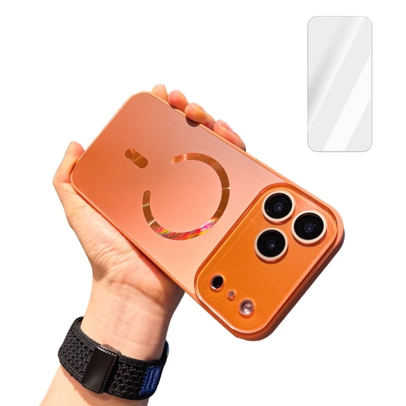 Dteck For iPhone 17 Pro with Screen Protector, Magnetic Shockproof Case with Laser Lens Protection Anti-Drop TPU Slim Fit Hard PC + TPU Case, Orange