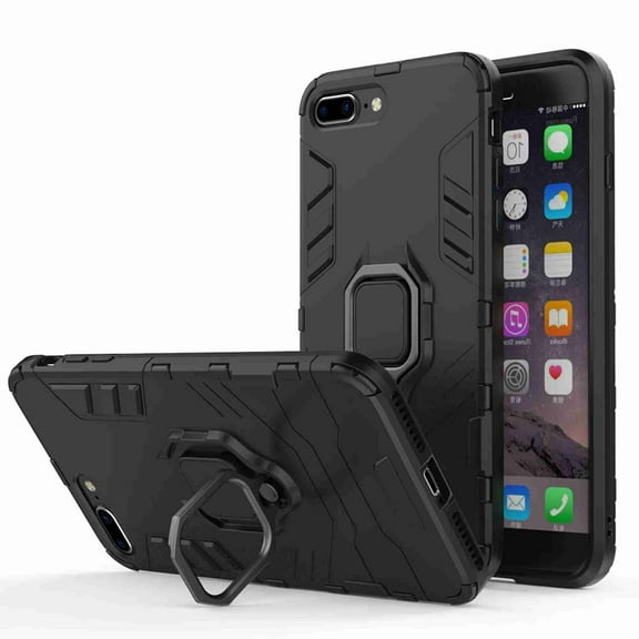 Dteck For iPhone 7 / iPhone 8 Case, [Magnetic Car Mount] Heavy Duty Armor Protective Rugged 2 in 1 Shock-Absorbing Case with 360 Degree Rotation Ring， Black