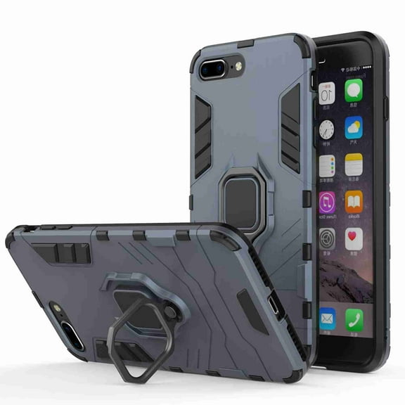 Dteck For iPhone 7 Plus / 8 Plus Case, [Magnetic Car Mount] Heavy Duty Armor Protective Rugged 2 in 1 Shock-Absorbing Case with 360 Degree Rotation Ring， Navyblue