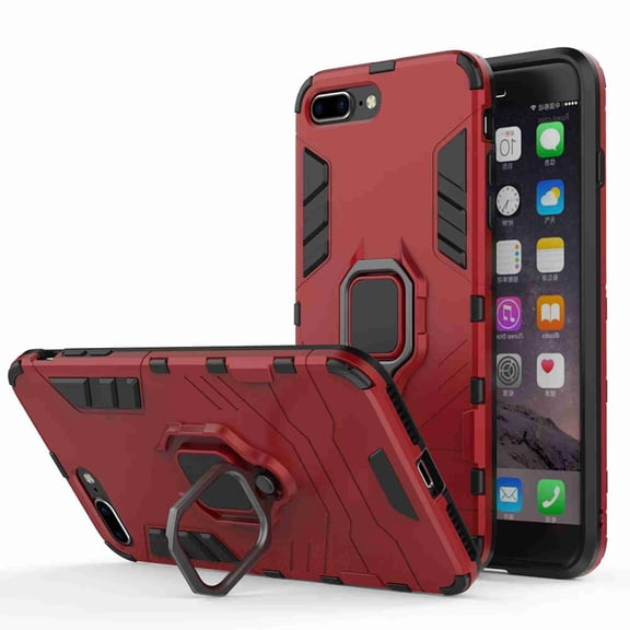 Dteck For iPhone 7 Plus / 8 Plus Case, [Magnetic Car Mount] Heavy Duty Armor Protective Rugged 2 in 1 Shock-Absorbing Case with 360 Degree Rotation Ring， Red