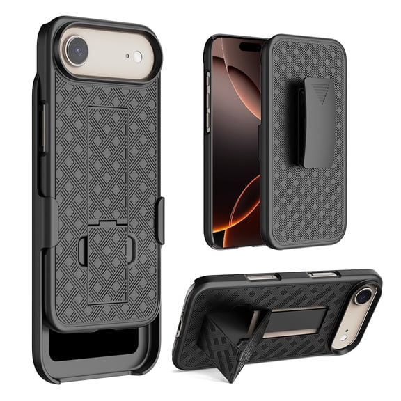 Dteck For iPhone Air (2025) Case with Belt Clip Holster, 2-in-1 360 Rotating Clip Kickstand Shockproof Protection Armor Cover, Black