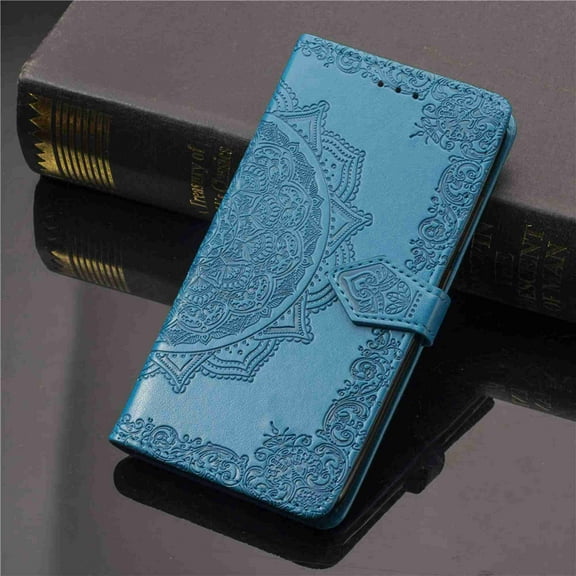 Dteck For iPhone X [Flower Embossed] PU Leather Wallet Flip Folio Protective Case Cover with Card Holder and Stand, Blue