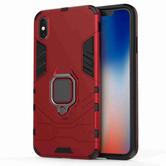 Dteck For iPhone Xs Max 6.8 inch Case, [Magnetic Car Mount] Heavy Duty Armor Protective Rugged 2 in 1 Shock-Absorbing Case with 360 Degree Rotation Ring， Red
