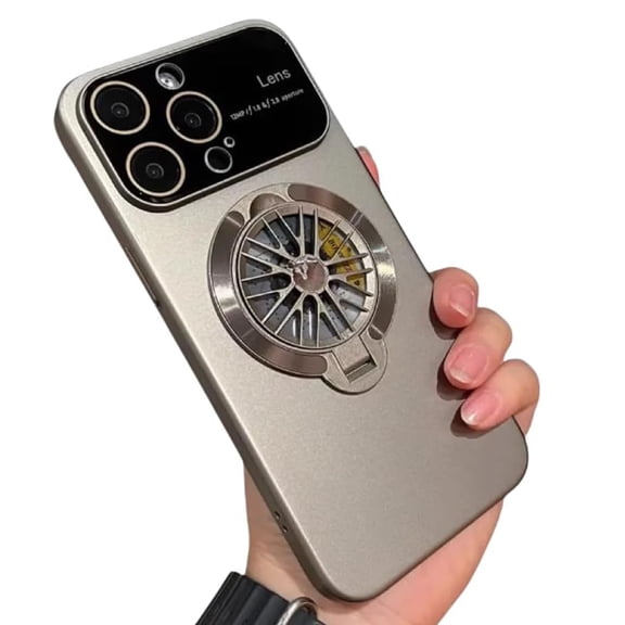 Dteck Frosted Rotating Large Window Stand for iPhone 17 Pro Phone Case, Shockproof Large Window Full Coverage Lens Protection Cover with 360° Rotating Ring Stand Case, Gray