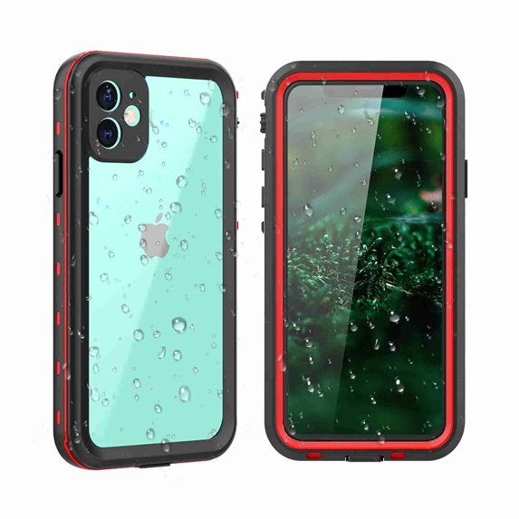 Dteck Full Body 360 Protective Shockproof Dirtproof Sandproof IP68 With Build in Screen Protector Phone Case, For iPhone 11 Pro Max (6.5 inch), red