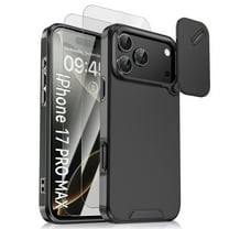 Dteck Full Body Case for iPhone 17 Pro with 2 Pcs Glass Screen Protector, Shockproof with Slide Lens Cover Slim Wireless Charging Anti-Scratch Matte Hard Case, Black