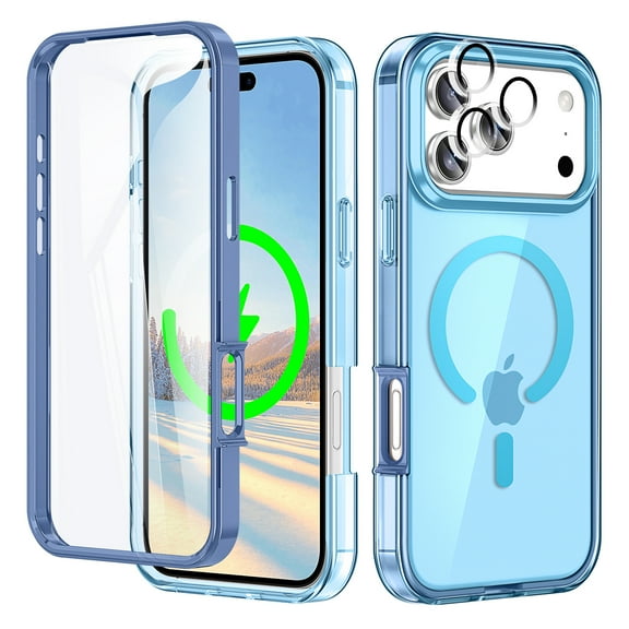 Dteck Full Body Case for iPhone 17 Pro Max,Shockproof TPU+PC Case Built-in Screen Protector with Camera Lens Protector Compatible with Mag Safe Magnetic Back Cover,Blue