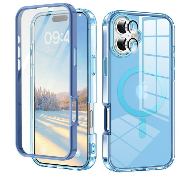 Dteck Full Body Case for iPhone 17,Shockproof TPU+PC Case Built-in Screen Protector with Camera Lens Protector Compatible with Mag Safe Magnetic Back Cover,Blue