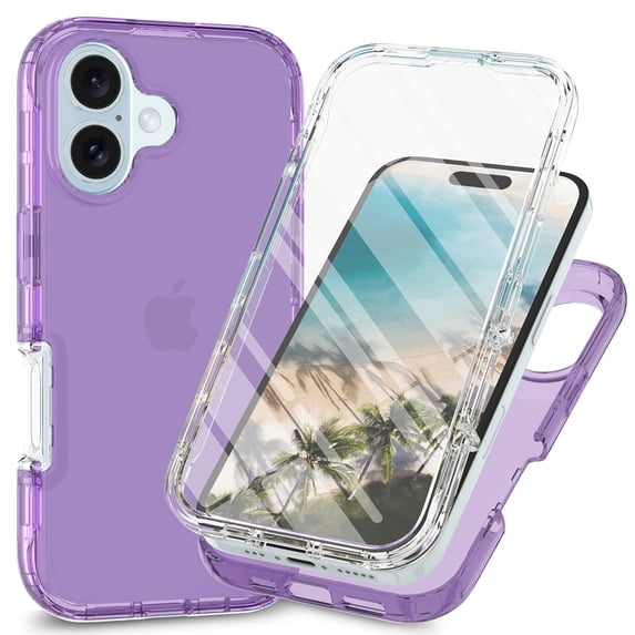 Dteck Full Boldy Protection Case for iPhone 16 Plus,Shockproof TPU+PC Case Built-in Screen Protector Cover for iPhone 16 Plus,Purple