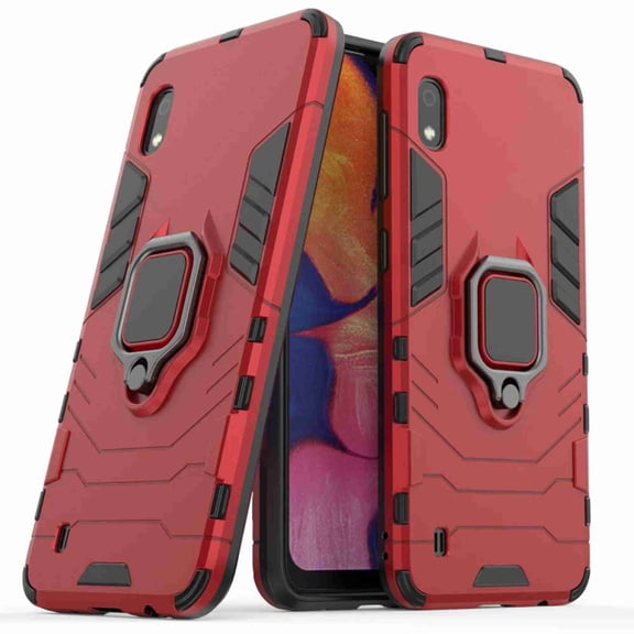 Dteck Galaxy A10 6.2 inch Case, Heavy Duty Armor Protective Rugged 2 in 1 Shock-Absorbing Case with 360 Degree Rotation Ring, Red