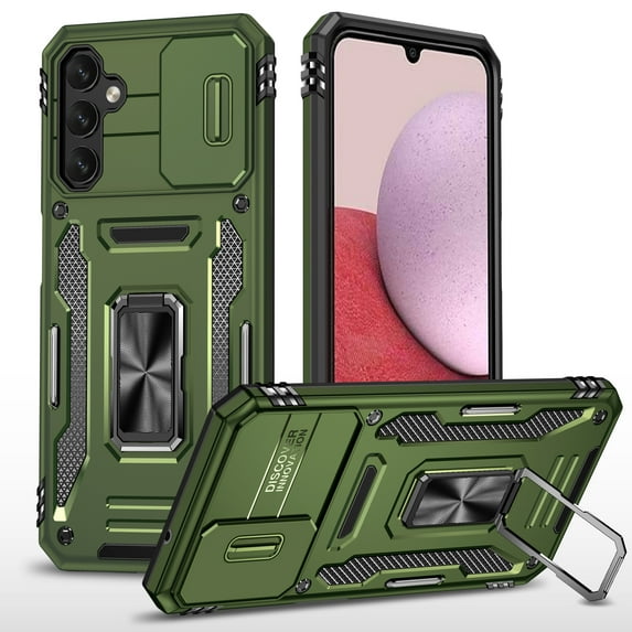 Dteck for Galaxy A15 Case with Slide Camera Lens Cover, Full Camera Protection, Military Grade Shockproof Magnetic Ring Holder Kickstand Protective Phone Case for Samsung Galaxy A15 5G,Green