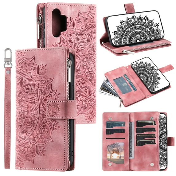 Dteck for Galaxy A23 Case, Samsung Galaxy A23 Wallet Case with Crossbody Shoulder Strap, Embossed PU Leather Folio Case Stand with Card Slots Zipper Purse for Samsung Galaxy A23 4G,Pink