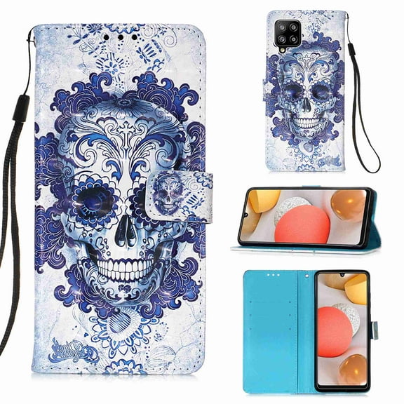 Dteck Galaxy A42 5G Case 3D PU Leather Wallet Flip Protective Phone Case with Wrist Strap Card Slots Holder Pocket Cover for Samsung Galaxy A42 5G 6.6" (2020), Blue*