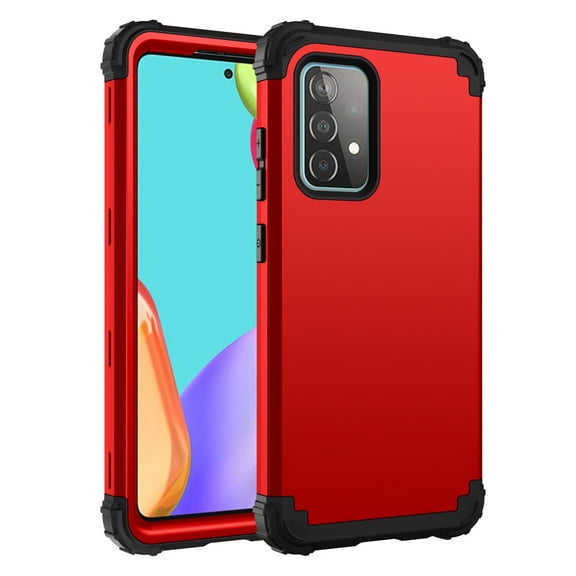 Dteck Galaxy A52 5G Case, Heavy Duty Hybrid Rugged Shockproof Case Support Wireless Charging Protective Cover for Samsung Galaxy A52 5G, Red