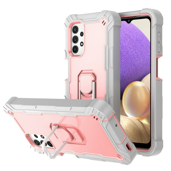 Dteck Galaxy A52 5G Case, Metal Ring Holder Kickstand Full Body Shockproof Sturdy Bumper Protective Cover for Samsung Galaxy A52 5G,Gray+Rosegold